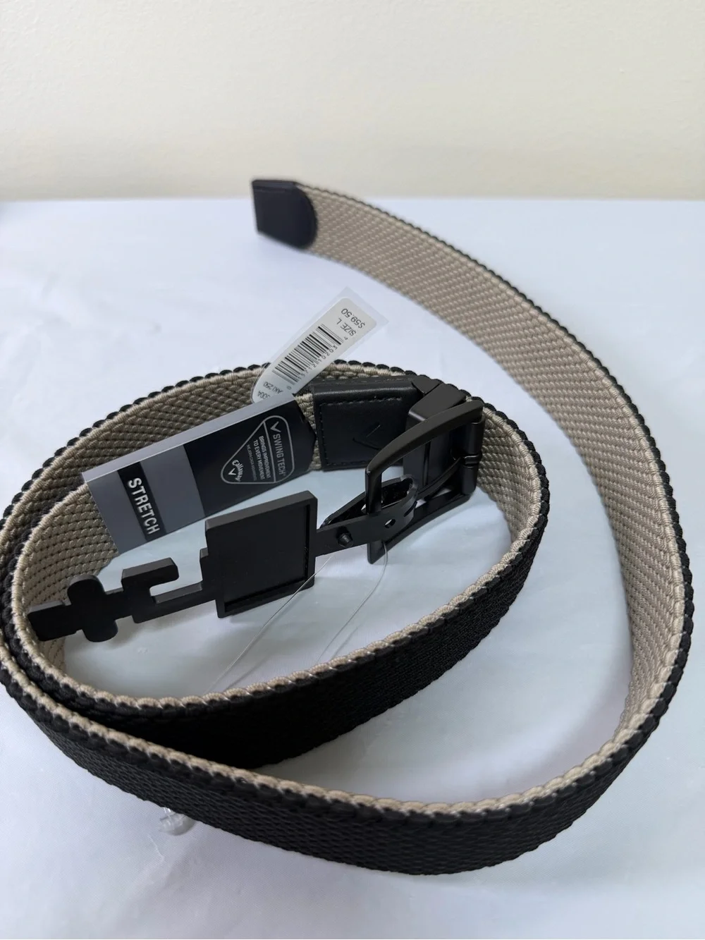 Callaway Swing Tech Reversable Braided Khaki Black Stretch Belt L 38-40 NWT